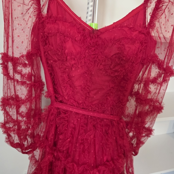 Catchall Red Ruffle Tulle Midi Dress Romantic Valentine Cottagecore NWT S - Picture 4 of 7